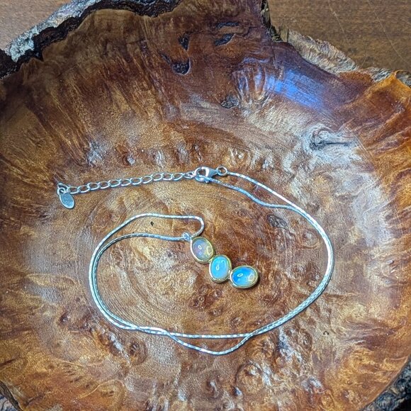 NECKLACE Natural Opal 925 17" including extension chain - Picture 4 of 6
